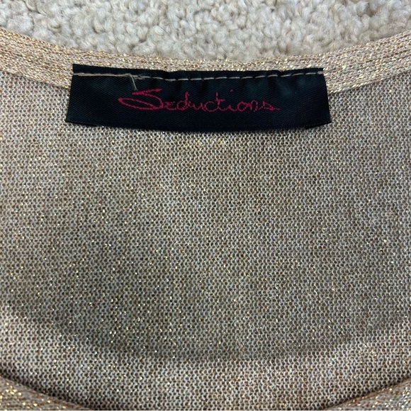 SEDUCTION cream gray animal snake print webbed sleeve shimmering blouse Sz M🇨🇦 - Picture 7 of 10